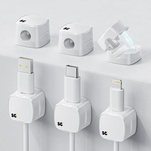 6 Pack Magnetic Cable Clips • Cord Holder Under Desk • Cable Management for Home Office Desk • Phone • Car • Wall • Desktop • Nightstand • Premium Cable Holder (White) in Saudi Arabia