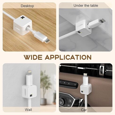 6 Pack Magnetic Cable Clips • Cord Holder Under Desk • Cable Management for Home Office Desk • Phone • Car • Wall • Desktop • Nightstand • Premium Cable Holder (White) in Saudi Arabia