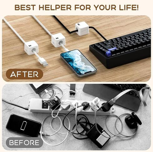6 Pack Magnetic Cable Clips • Cord Holder Under Desk • Cable Management for Home Office Desk • Phone • Car • Wall • Desktop • Nightstand • Premium Cable Holder (White) in Saudi Arabia