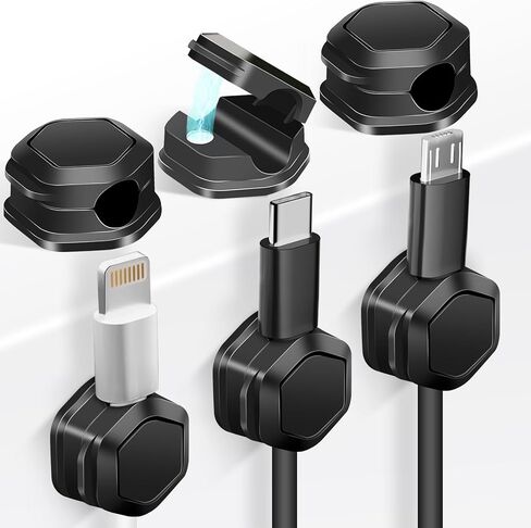 6 Pack Magnetic Cable Clips - Cord Holder - Cord Organizer for Desk - Magnetic Cord Organizer, Adhesive Wire Holder Keeper Organizer for Desk, Nightstand, Phone Charger, Computer, Home, Office, Car in Saudi Arabia