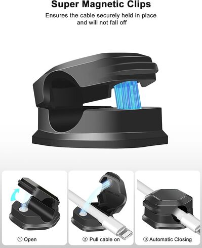 6 Pack Magnetic Cable Clips - Cord Holder - Cord Organizer for Desk - Magnetic Cord Organizer, Adhesive Wire Holder Keeper Organizer for Desk, Nightstand, Phone Charger, Computer, Home, Office, Car in Saudi Arabia