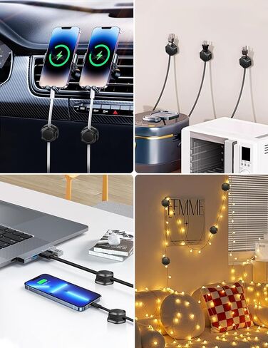 6 Pack Magnetic Cable Clips - Cord Holder - Cord Organizer for Desk - Magnetic Cord Organizer, Adhesive Wire Holder Keeper Organizer for Desk, Nightstand, Phone Charger, Computer, Home, Office, Car in Saudi Arabia