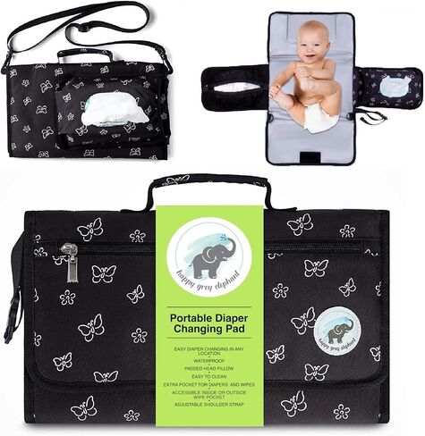Baby Changing Pad with Shoulder Strap - Diaper Changing Mat with Built in Head Pillow and Large Pockets - Fully Padded Portable Changing Pad Perfect as Travel Diaper Changing Station for Newborns in Saudi Arabia