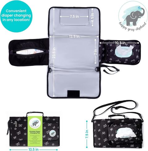 Baby Changing Pad with Shoulder Strap - Diaper Changing Mat with Built in Head Pillow and Large Pockets - Fully Padded Portable Changing Pad Perfect as Travel Diaper Changing Station for Newborns in Saudi Arabia