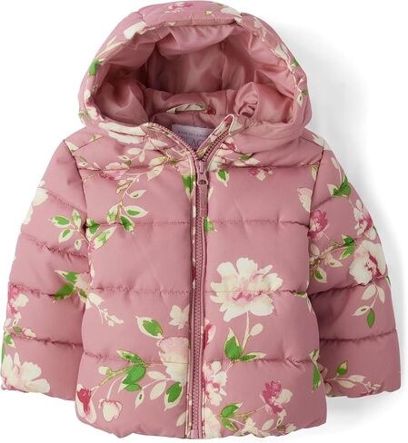 The Children's Place Baby Girls' and Toddler Medium Weight Puffer Jacket, Wind, Water-Resistant, Mauve Floral in Saudi Arabia