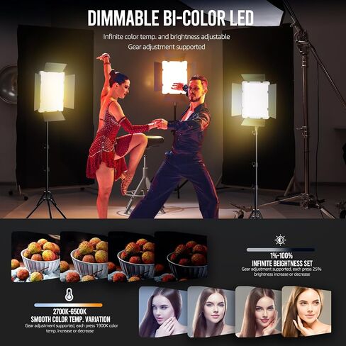 2-Pack Photography Lighting Kit, NiceVeedi 36W Bi-Color Studio Lights 2700-6500K CRI 95+, Dimmable LED Video Light Kit with Remote Control & 72" Tripod Stand, Lighting for Video Recording/Photography in Saudi Arabia