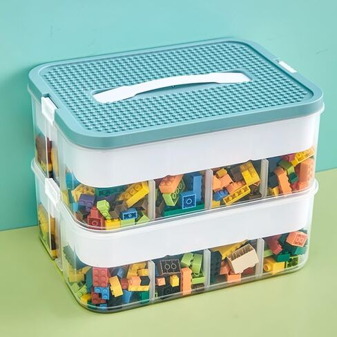 Toys Organizer Storage Case for Lego Box Kids Toy Stackable Building Blocks with Lids Bins Adjustable Lego Storage Containers Plastic Toy Box 3 Layer (Green) in Saudi Arabia