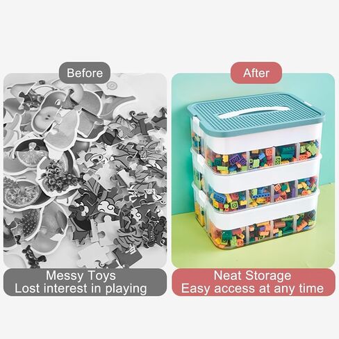 Toys Organizer Storage Case for Lego Box Kids Toy Stackable Building Blocks with Lids Bins Adjustable Lego Storage Containers Plastic Toy Box 3 Layer (Green) in Saudi Arabia