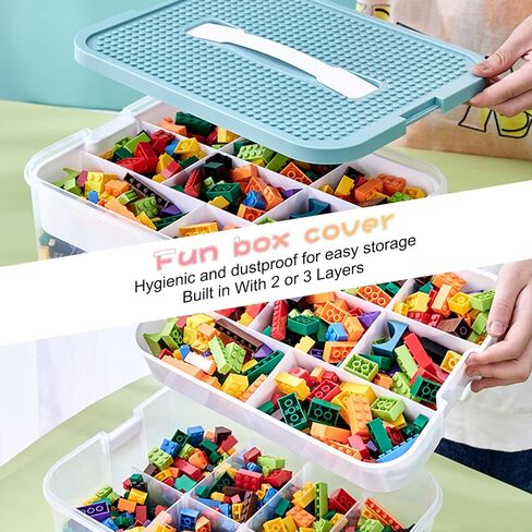 Toys Organizer Storage Case for Lego Box Kids Toy Stackable Building Blocks with Lids Bins Adjustable Lego Storage Containers Plastic Toy Box 3 Layer (Green) in Saudi Arabia