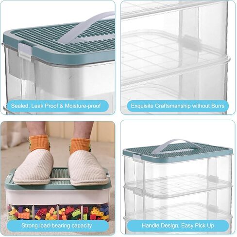 Toys Organizer Storage Case for Lego Box Kids Toy Stackable Building Blocks with Lids Bins Adjustable Lego Storage Containers Plastic Toy Box 3 Layer (Green) in Saudi Arabia