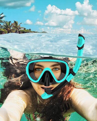 Bairuifu قناع الغطس الجاف مجموعة معدات الغطس للبالغين قناع الغطس نظارات السباحة السباحة قناع الغطس غطاء الأنف الغوص المجاني in Kuwait