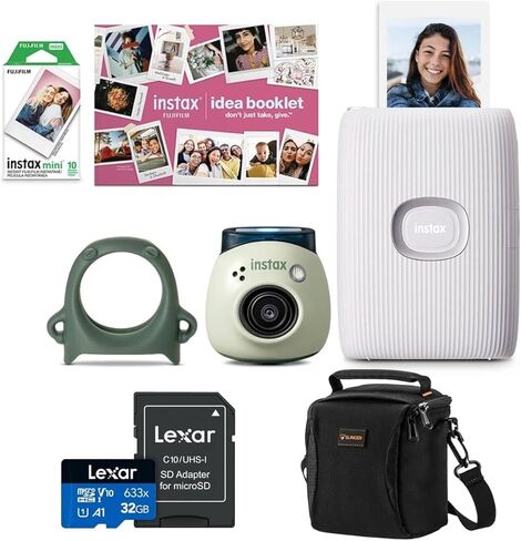 حزمة كاميرا Fujifilm Instax Pal الرقمية وطابعة Mini Link 2 للهواتف الذكية مع بطاقة ذاكرة Micro SD سعة 32 جيجابايت مع محول SD وحقيبة كتف Slinger متعددة الأجهزة in Kuwait