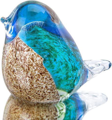 Qf Glass Bird Handmade Blown Glass Figurine Christmas, Birthday Gift Decorative Ornaments for Home Blue and Green Paper Weight in Saudi Arabia