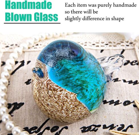 Qf Glass Bird Handmade Blown Glass Figurine Christmas, Birthday Gift Decorative Ornaments for Home Blue and Green Paper Weight in Saudi Arabia