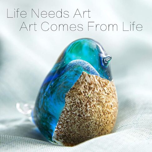 Qf Glass Bird Handmade Blown Glass Figurine Christmas, Birthday Gift Decorative Ornaments for Home Blue and Green Paper Weight in Saudi Arabia