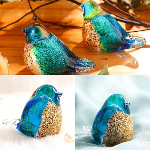 Qf Glass Bird Handmade Blown Glass Figurine Christmas, Birthday Gift Decorative Ornaments for Home Blue and Green Paper Weight in Saudi Arabia
