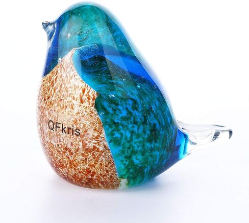 Qf Glass Bird Handmade Blown Glass Figurine Christmas, Birthday Gift Decorative Ornaments for Home Blue and Green Paper Weight in Saudi Arabia