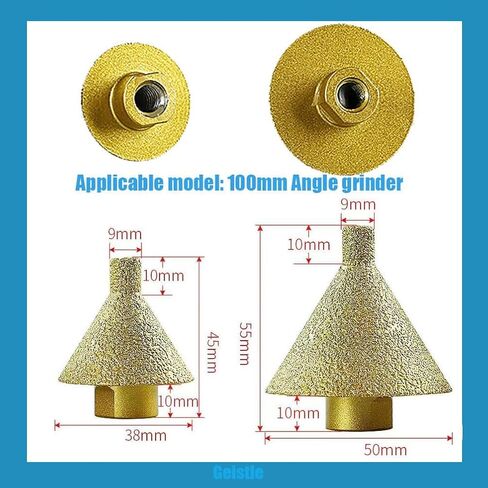 38mm/50mm M10 Diamond Beveling Chamfer Bit, Countersink Drill Bit Shower Porcelain Tile Hole Cutter for Angle Grinders and Existing Holes Enlarging Trimming with 1pcs Thread Adapter (Φ50mm Type1 1pcs) in Saudi Arabia