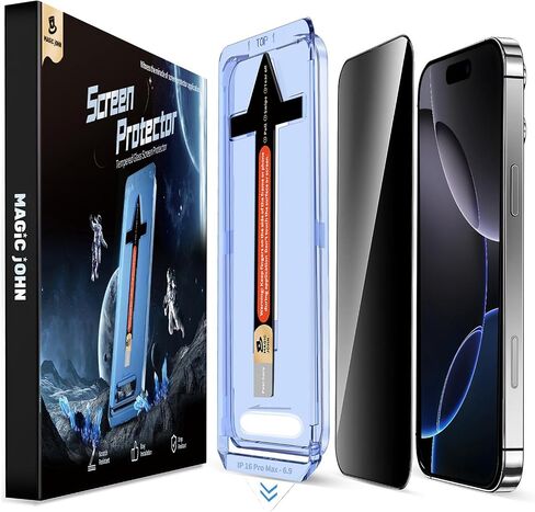 MAGIC JOHN 2 Pack لهاتف iPhone 16 Pro Max 6.9 بوصة واقي شاشة من الزجاج المقوى للخصوصية، إزالة تلقائية للغبار، خالية من الفقاعات، سهلة التركيب in Saudi Arabia