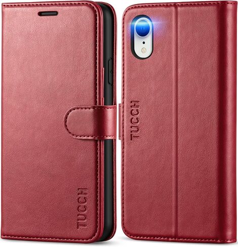 محفظة TUCCH لهاتف iPhone XR، مزودة بمسند RFID مع فتحة لبطاقة الائتمان من جلد البولي يوريثان مع شحن لاسلكي [غلاف TPU مقاوم للصدمات] متوافق مع iPhone XR 6.1، أسود in Saudi Arabia