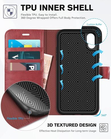 محفظة TUCCH لهاتف iPhone XR، مزودة بمسند RFID مع فتحة لبطاقة الائتمان من جلد البولي يوريثان مع شحن لاسلكي [غلاف TPU مقاوم للصدمات] متوافق مع iPhone XR 6.1، أسود in Saudi Arabia