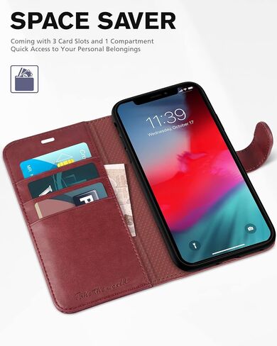 محفظة TUCCH لهاتف iPhone XR، مزودة بمسند RFID مع فتحة لبطاقة الائتمان من جلد البولي يوريثان مع شحن لاسلكي [غلاف TPU مقاوم للصدمات] متوافق مع iPhone XR 6.1، أسود in Saudi Arabia