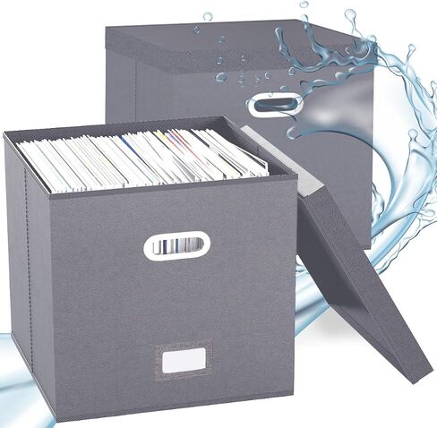 Vinyl Record Storage Box, Vinyl Record Case Set of 2, Stackable Vinyl Storage Box, Record Crate Hold Up To 100-Records (Advanced Flax Fabric, Black) in Saudi Arabia