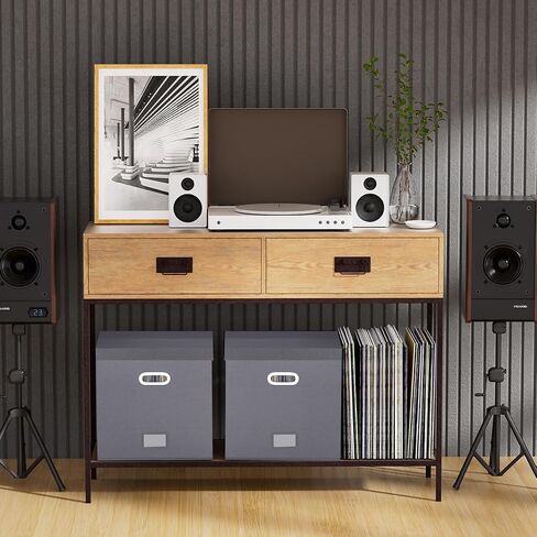 Vinyl Record Storage Box, Vinyl Record Case Set of 2, Stackable Vinyl Storage Box, Record Crate Hold Up To 100-Records (Advanced Flax Fabric, Black) in Saudi Arabia