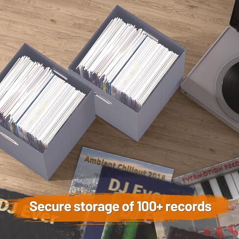 Vinyl Record Storage Box, Vinyl Record Case Set of 2, Stackable Vinyl Storage Box, Record Crate Hold Up To 100-Records (Advanced Flax Fabric, Black) in Saudi Arabia