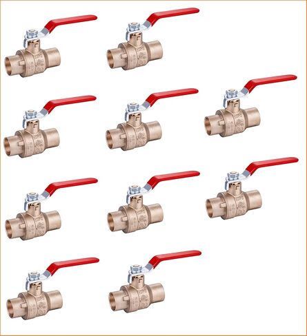 EZ-Fluid Heavy Duty 1/2" Sweat Solder C X C Brass Full Port Water Stop Shut Off Ball Valve LF,For Copper Tubing,Quarter Turn,Red Handle (1-Pack) in Saudi Arabia