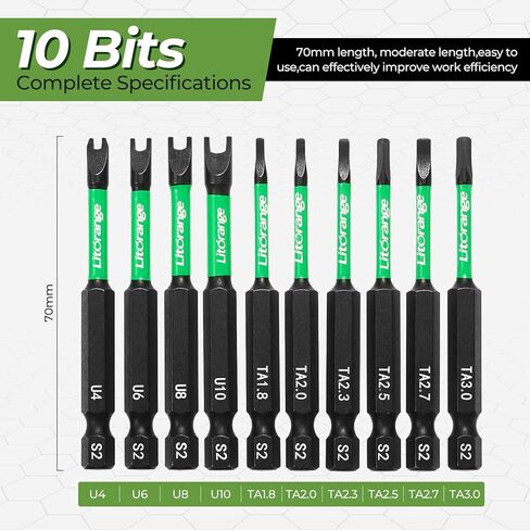 10-Pack 1/4" Hex Shank Drills Set，2.75" Length Special Screwdriver Set- Premium S2 Steel Triangle Bit Set-Triangle Bits Sizes: 1.8/2.0/2.3/2.5/2.7/3.0 & Snake Eyes Impact Driver Bit Set: U4/U6/U8/U10 in Saudi Arabia