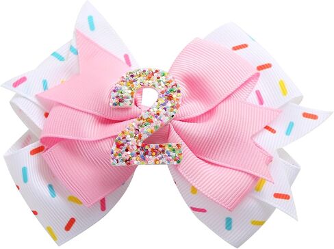 Birthday Hair Bow for Baby Girls 1 2 3 4 5 6 Years Sprinkle Decorations Confetti Ice Cream Party Pink Hair Accessories for 2nd Birthday in Kuwait