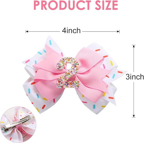 Birthday Hair Bow for Baby Girls 1 2 3 4 5 6 Years Sprinkle Decorations Confetti Ice Cream Party Pink Hair Accessories for 2nd Birthday in Kuwait