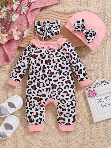 Doresbebe Newborn Baby Girl Clothes Infant Floral Print One-Piece Romper+Jumpsuit+Bodysuit+Hat+Headband in Saudi Arabia