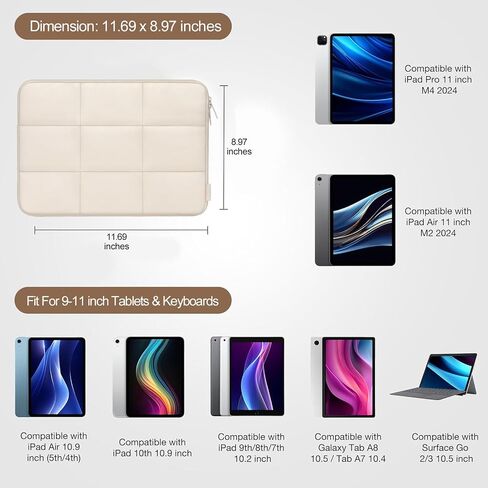 MOSISO Tablet Sleeve Case for 11 inch iPad Pro M4 & iPad Air M2 2024, iPad Pro 11 M2 M1, iPad 10th 10.9, iPad 9/8/7 10.2, iPad Air 5/4 10.9, Galaxy Tab 11, Rectangle Quilted Puffy Carrying Case, Sand in Saudi Arabia