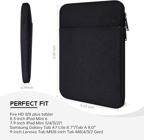 8 inch Tablet Sleeve Case for New iPad Mini 6 8.3, iPad Mini 5/4/3/2 7.9", Fire HD 8 Tablet, Fire HD 8 Plus, Galaxy Tab A 8.0, Lenovo Tab M8, Tab M9 Shockproof Travel Carrying Bag -Black in Saudi Arabia