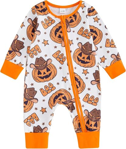 FIOMVA Baby Boy Girl Halloween Outfit Newborn Boo Pumpkin Romper Infant Long Sleeve Jumpsuit Western Fall Winter Clothes in Saudi Arabia
