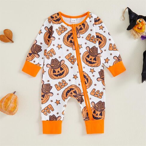 FIOMVA Baby Boy Girl Halloween Outfit Newborn Boo Pumpkin Romper Infant Long Sleeve Jumpsuit Western Fall Winter Clothes in Saudi Arabia