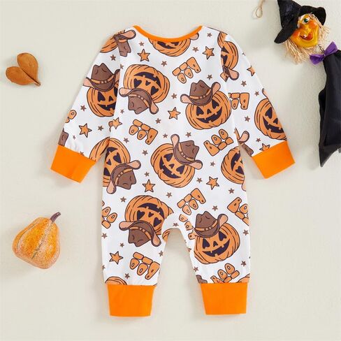 FIOMVA Baby Boy Girl Halloween Outfit Newborn Boo Pumpkin Romper Infant Long Sleeve Jumpsuit Western Fall Winter Clothes in Saudi Arabia