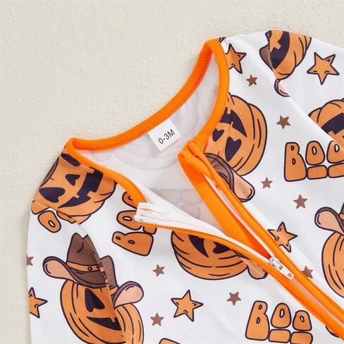 FIOMVA Baby Boy Girl Halloween Outfit Newborn Boo Pumpkin Romper Infant Long Sleeve Jumpsuit Western Fall Winter Clothes in Saudi Arabia
