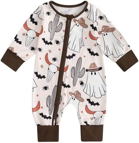 FIOMVA Baby Boy Girl Halloween Outfit Newborn Boo Pumpkin Romper Infant Long Sleeve Jumpsuit Western Fall Winter Clothes in Saudi Arabia