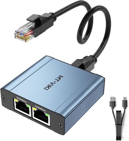 MT-VIKI Ethernet Splitter 1 to 2 High Speed 1000Mbps, Gigabit Dual RJ45 Splitter Adapter for Cat5/5e/6/7/8 Cable [2 Devices Simultaneously Networking] in Saudi Arabia