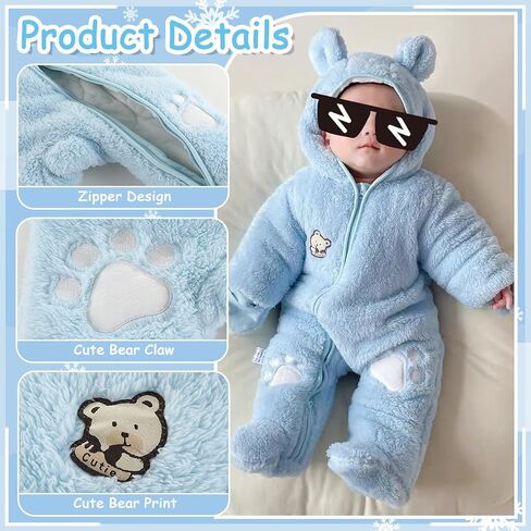 الوليد الطفل الدب نيسيي سنوسويت الشتاء فوتي الصوف رومبير مقنعين بذلة معطف الرضع للفتيات الفتيان 0-12 متر in Kuwait
