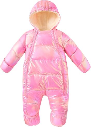 uideazone Baby Girls Boys Snowsuit Toddler Warm Hooded Snow Suit Infant Double Zipper Romper One Piece Puffer Coat 3-24M in Saudi Arabia