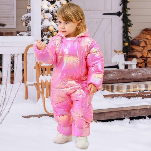 uideazone Baby Girls Boys Snowsuit Toddler Warm Hooded Snow Suit Infant Double Zipper Romper One Piece Puffer Coat 3-24M in Saudi Arabia