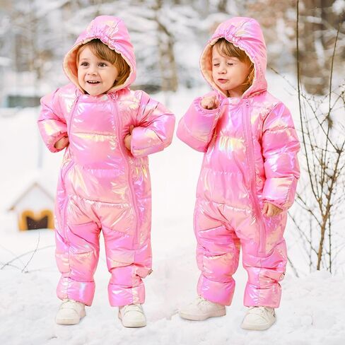 uideazone Baby Girls Boys Snowsuit Toddler Warm Hooded Snow Suit Infant Double Zipper Romper One Piece Puffer Coat 3-24M in Saudi Arabia