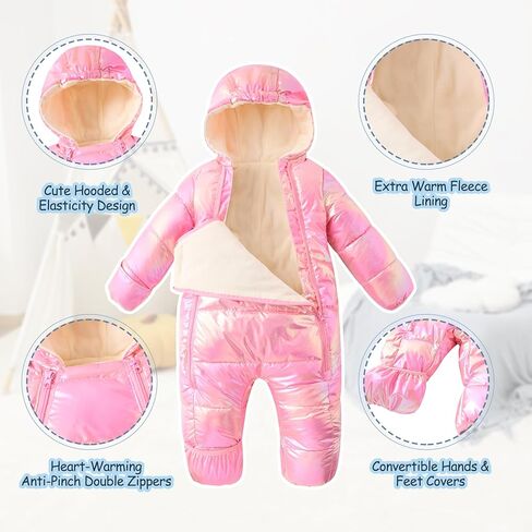 uideazone Baby Girls Boys Snowsuit Toddler Warm Hooded Snow Suit Infant Double Zipper Romper One Piece Puffer Coat 3-24M in Saudi Arabia