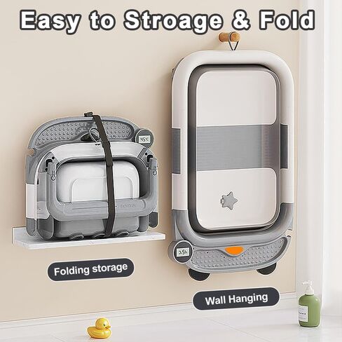 Collapsible Baby Bathtub for Babies and Toddlers Aged 0-36 Months Portable Baby Bathtub with Thermometer and Soft Pad Foldable Newborn Bathtub with Drainage Function,Perfect for Travel and Home-Gray in Saudi Arabia