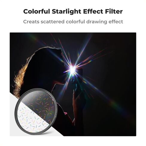 K&F Concept 77mm Colorful Brushed Filter Ultra-Thin Frame Optical Glass Starlight Glare Special Effect Filter with 3 Vacuum Cleaning Cloths for Camera Lens in Saudi Arabia