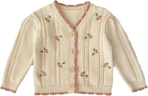 HOOLCHEAN Baby Girls Cotton Small Floral Embroidery Cardigan Sweater in Saudi Arabia